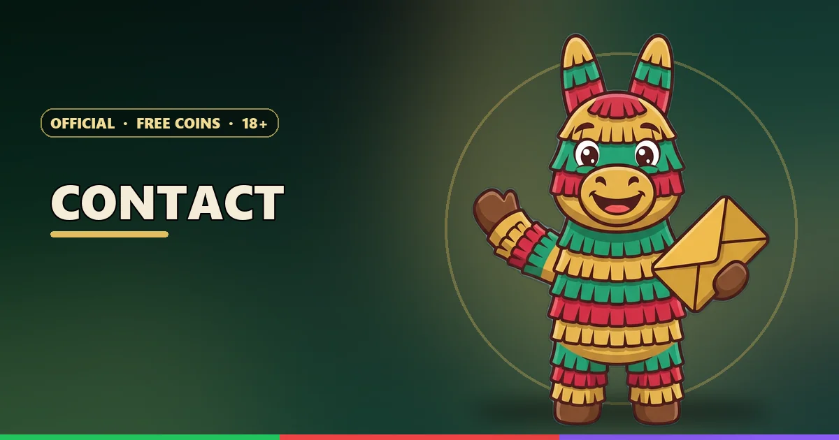Piñata mascot waving with a gold envelope for the Contact DMFirst page
