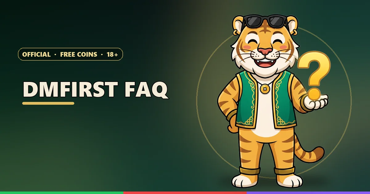 Fortune tiger mascot holding a gold question mark for the DMFirst FAQ