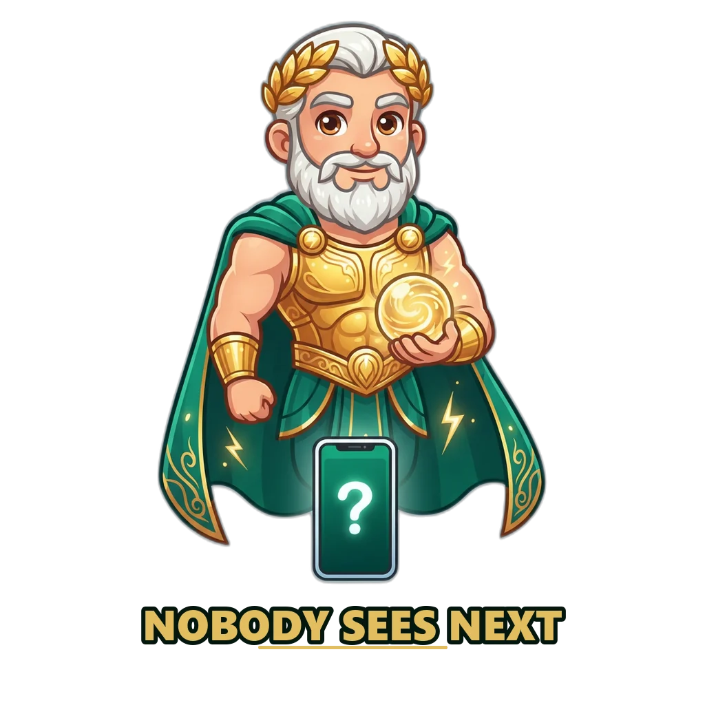 Zeus in gold armour holding a sealed round, showing why no colour prediction hack can see the next result